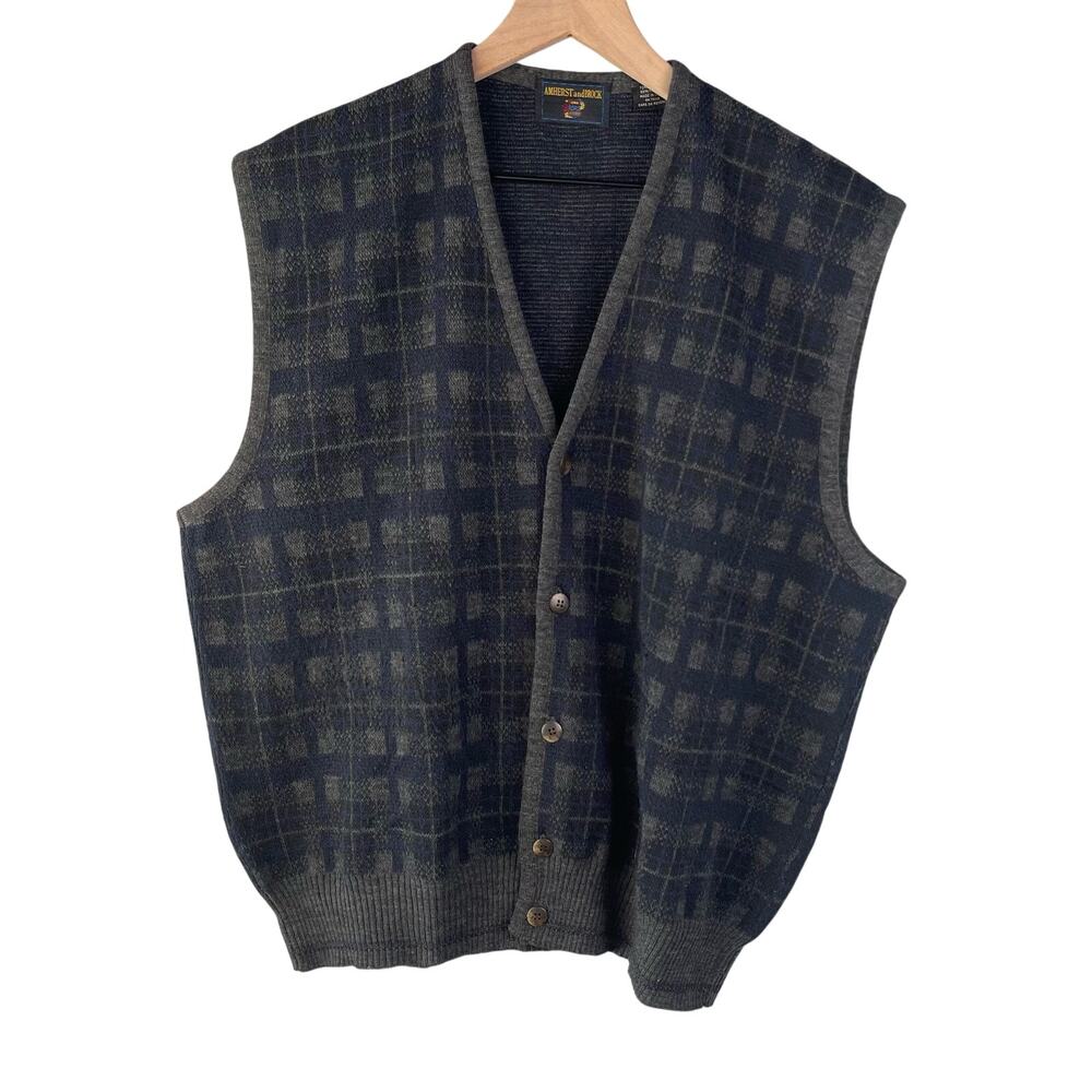 Amherst and Brock Sweater Vest Men Gray Navy GrandpaCore Sleeveless Academia